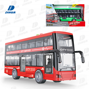 1:16 Scale Plastic Friction Bus with Light and Sound, Double Decker Door Opening Bus Toy Model Urban Public Transportation