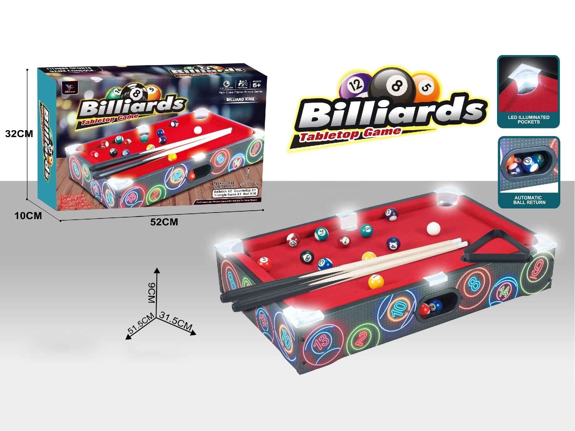 Billiard Tabletop Game with Light Mini Billiard Table Toy for Kids Casual Games Snooker Mini Pool Table Indoor Play Game