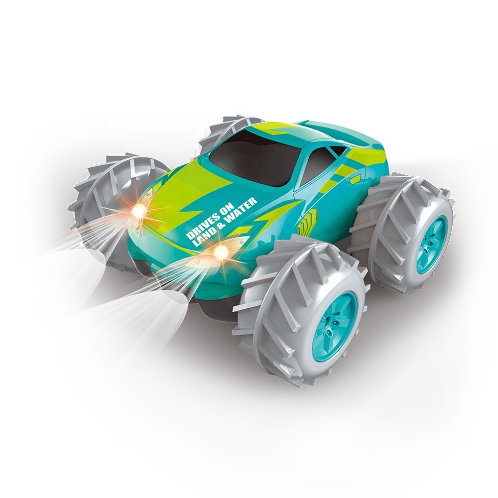 2.4 GHz 2 in 1 All Terrain 4WD RC Stunt Land and Water , Monster Truck Waterproof Remote Control Car Boat for Kids