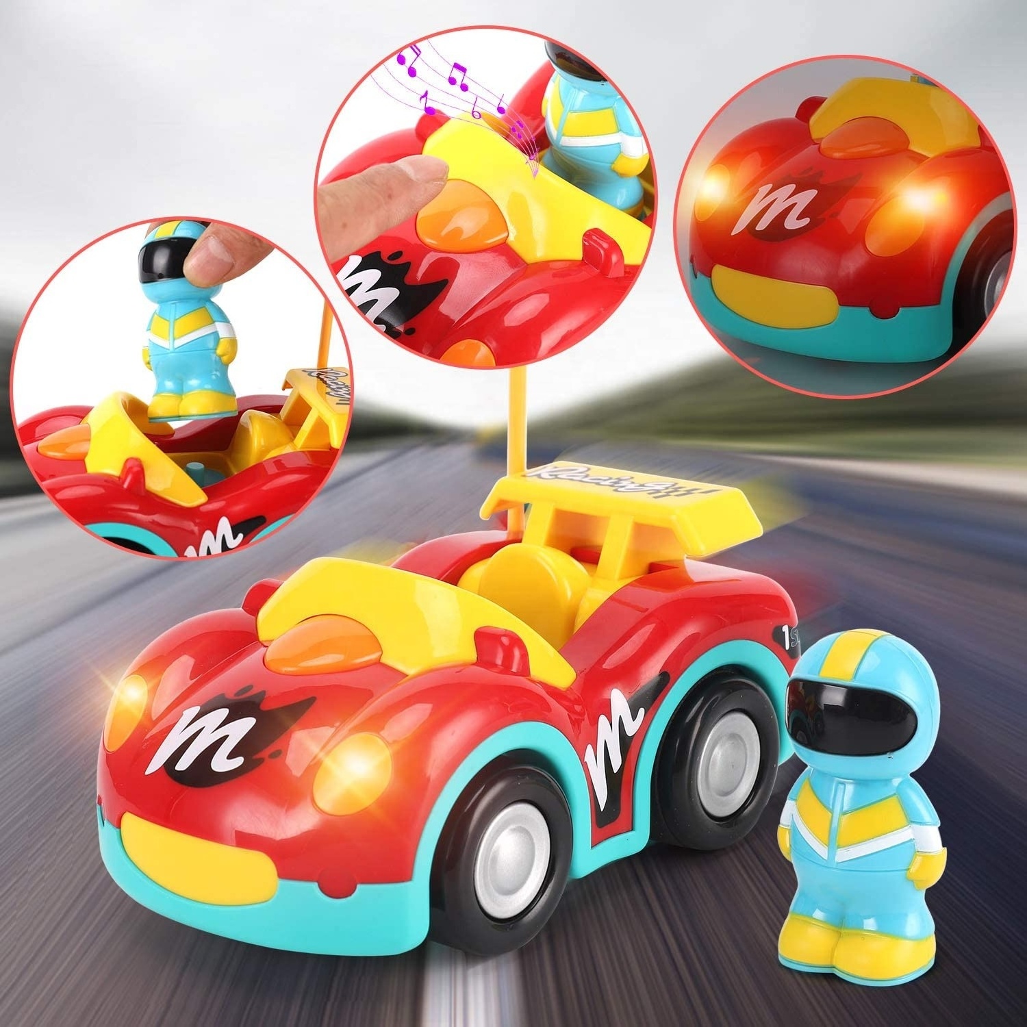 Remote Control Cartoon Race Car Toys for Kids 2 Channels RC Racing Car with Removable Driver Figurines Small Toy Car MinI