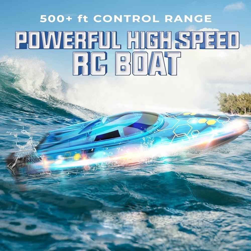 2.4Ghz Remote Control Boat High Speed RC Racing Boats with Transparent Cover and Led Effect 180-degree Capsize Recovery for Pool