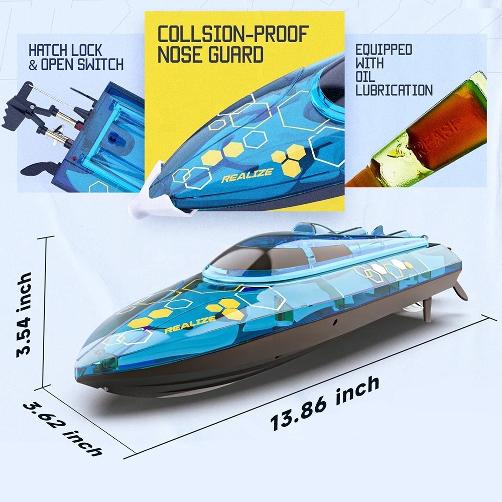 2.4Ghz Remote Control Boat High Speed RC Racing Boats with Transparent Cover and Led Effect 180-degree Capsize Recovery for Pool