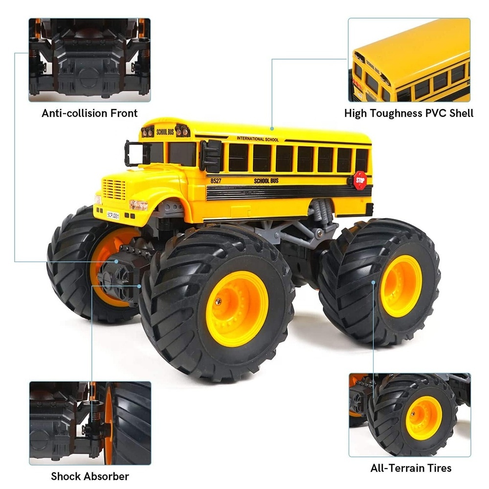 1:18 Scale 2.4GHz Remote Control Truck RC Hobby School Bus Offroad Truck with LED and Sound All Terrain Crawler Vehicle