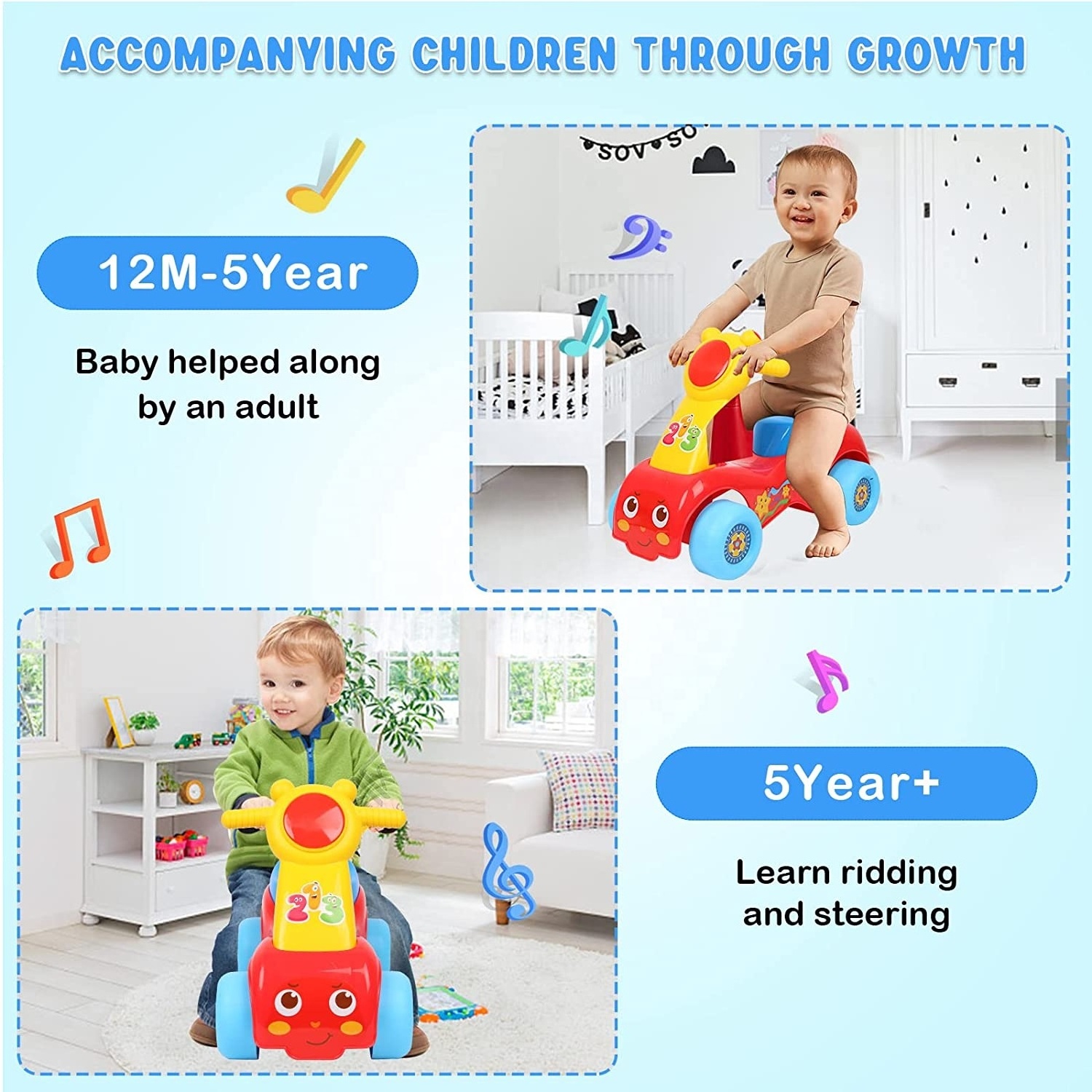 High Quality Ride on Car Music Toy Toddler Walker Cartoon Drive Toy Sit to Stand Baby Walker Ride on Car for Kids