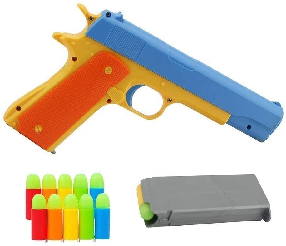 Kids Toy Pistol Soft Bullet Hand Pistol Gun Toy Foam Dart Gun Set 11pcs with Luminous Colorful Bullet Weapons Toys