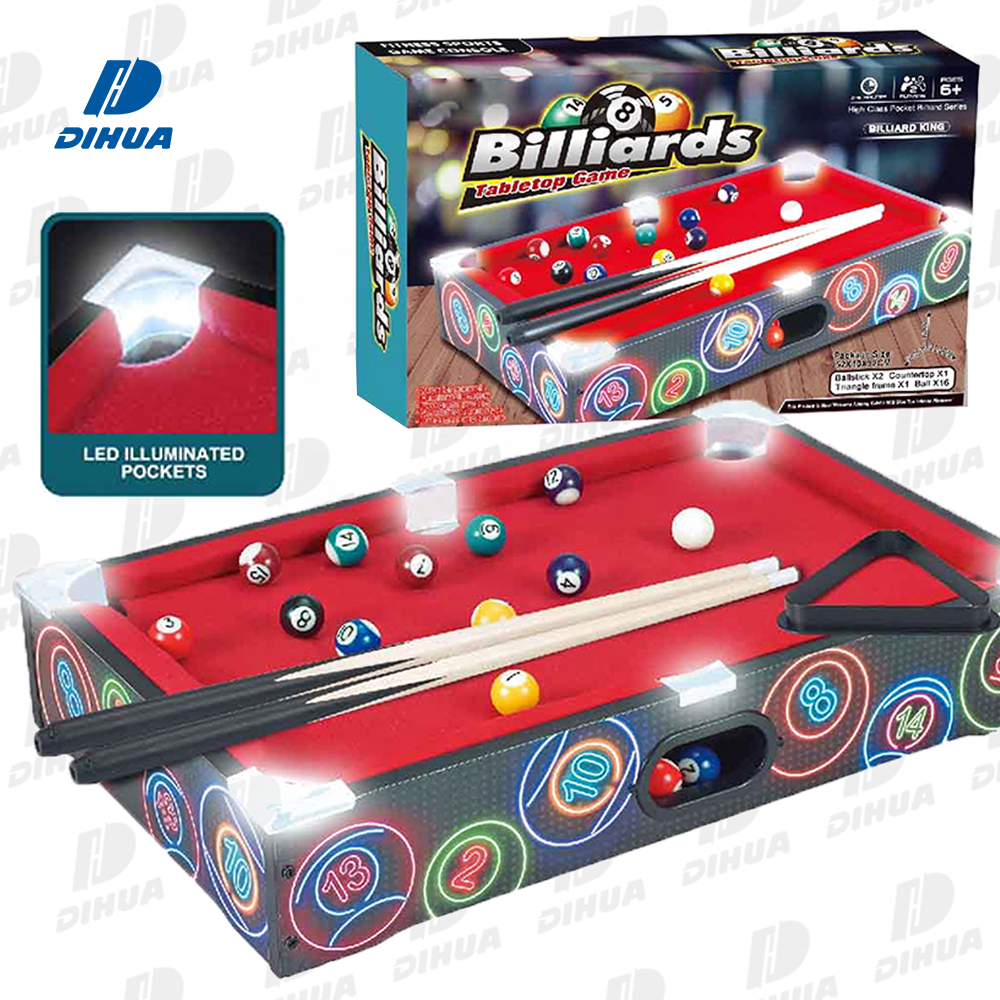 Billiard Tabletop Game with Light Mini Billiard Table Toy for Kids Casual Games Snooker Mini Pool Table Indoor Play Game