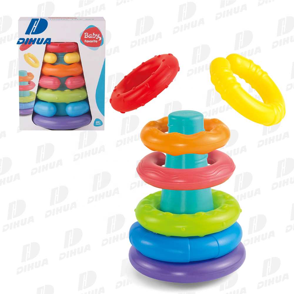 Colorful Rainbow Stacking Ring Toy Plastic Montessori Educational Toys Fine Motor Skills Link Rings