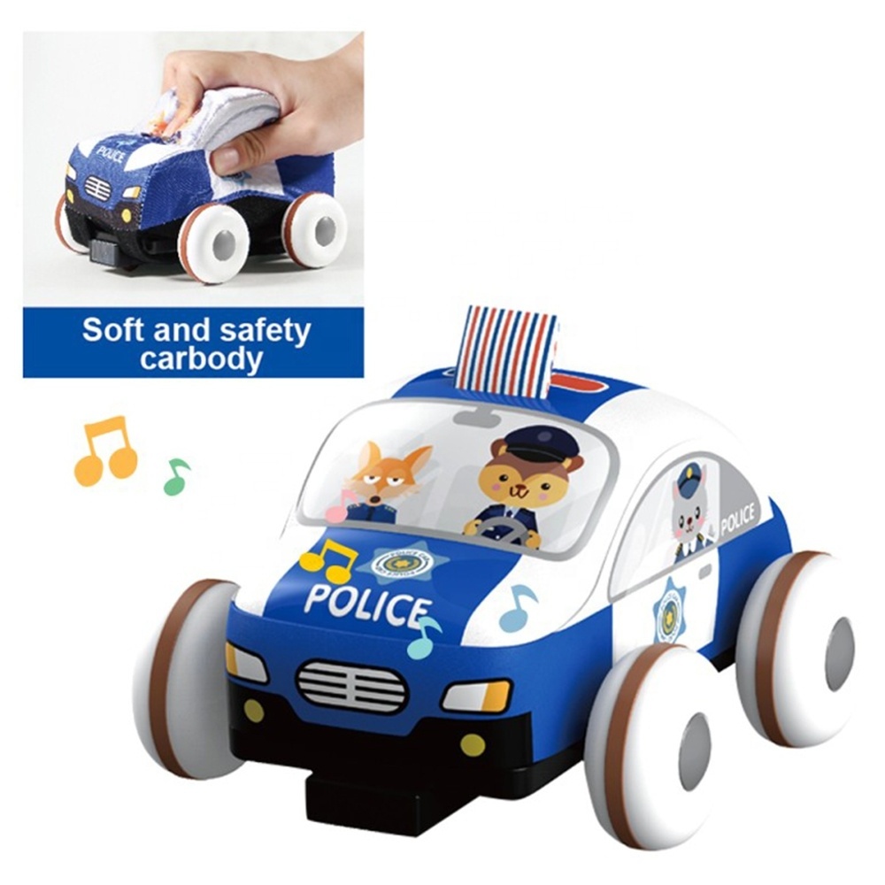 Remote Control Soft Toy Car, Steering Wheel Remote Control Police Car wih Sponge Body Multifunctional Cartoon Car for Kids