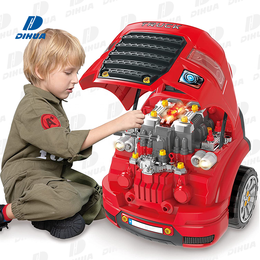 Kids Mechanic Repair Set Large Truck Engine Toy Take Apart Motor Vehicle Pretend Play Car Service Station Assembly Workshop Toy