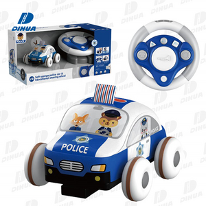 Remote Control Soft Toy Car, Steering Wheel Remote Control Police Car wih Sponge Body Multifunctional Cartoon Car for Kids