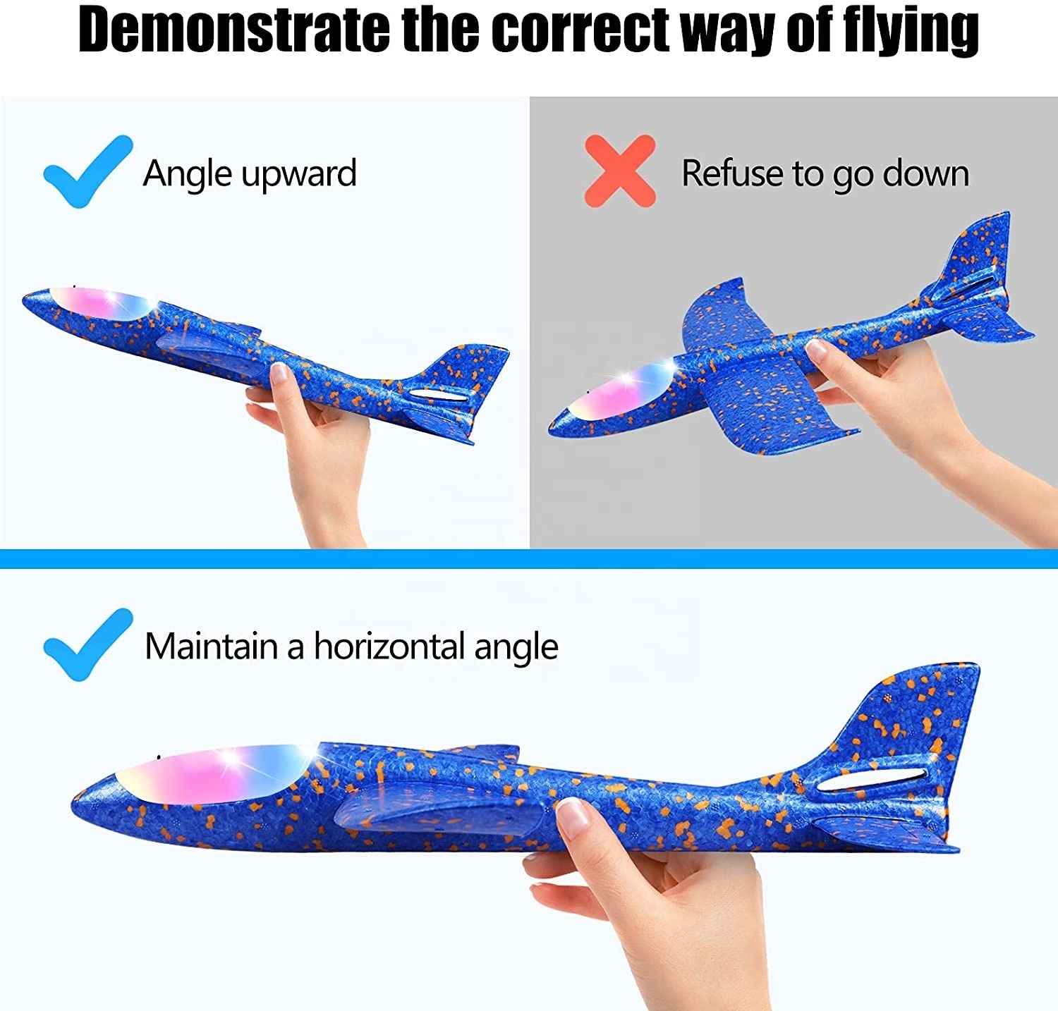 Hand Throwing Plane with Light for Kids LED Fly Plane Glider Toy Manual Throwing Foam Plane Outdoor Sports Toys