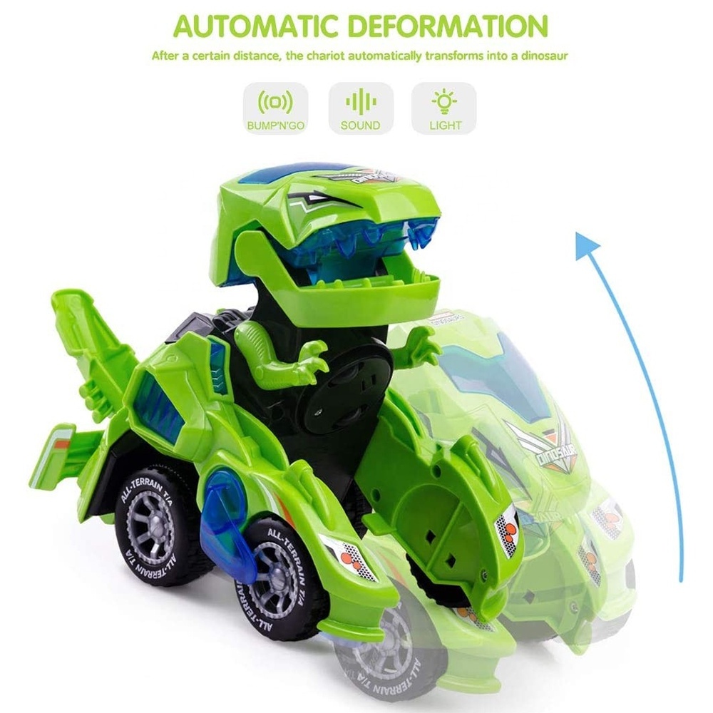 Battery Operated Transforming Dinosaur Car with Flashing Lights and Music Electric Dinosaur Transforming Car Toy Gifts for Kids