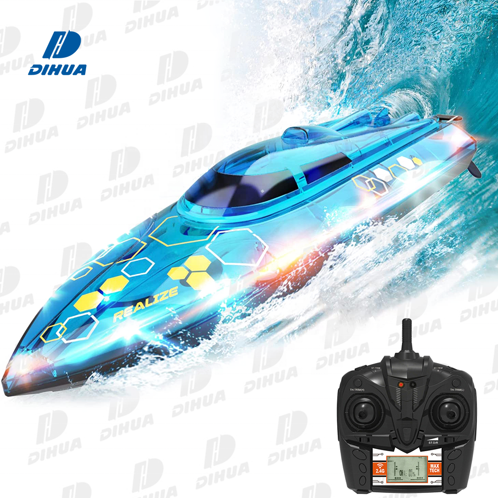 2.4Ghz Remote Control Boat High Speed RC Racing Boats with Transparent Cover and Led Effect 180-degree Capsize Recovery for Pool