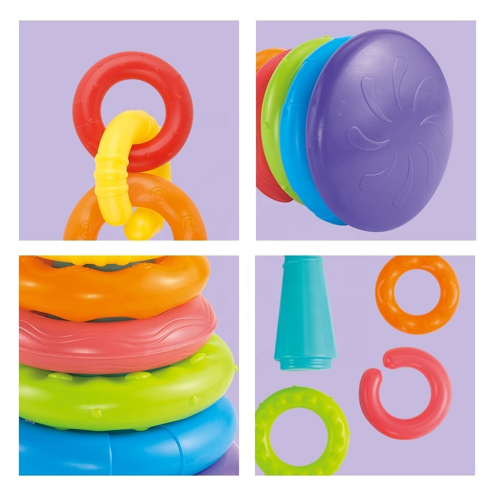 Colorful Rainbow Stacking Ring Toy Plastic Montessori Educational Toys Fine Motor Skills Link Rings