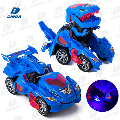 Battery Operated Transforming Dinosaur Car with Flashing Lights and Music Electric Dinosaur Transforming Car Toy Gifts for Kids