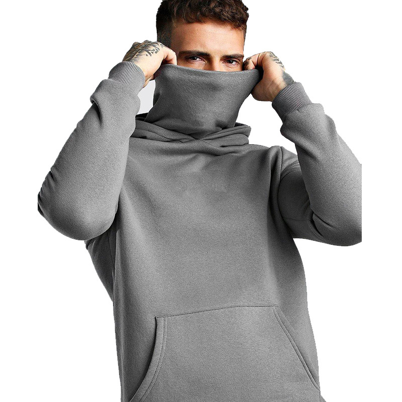 Fall winter OEM ODM Custom New Design High Quality Solid Color Face Cover Men Blank Ninja Hoodies With Masked