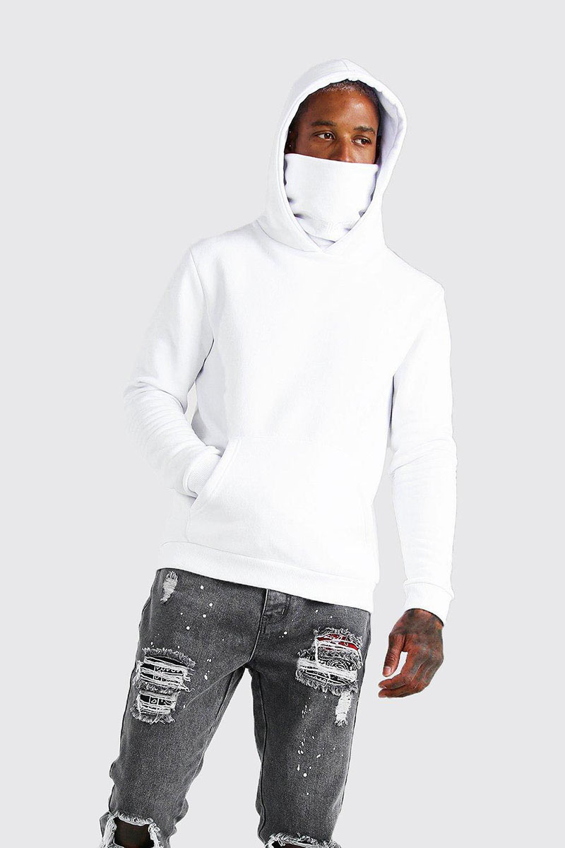 Fall winter OEM ODM Custom New Design High Quality Solid Color Face Cover Men Blank Ninja Hoodies With Masked