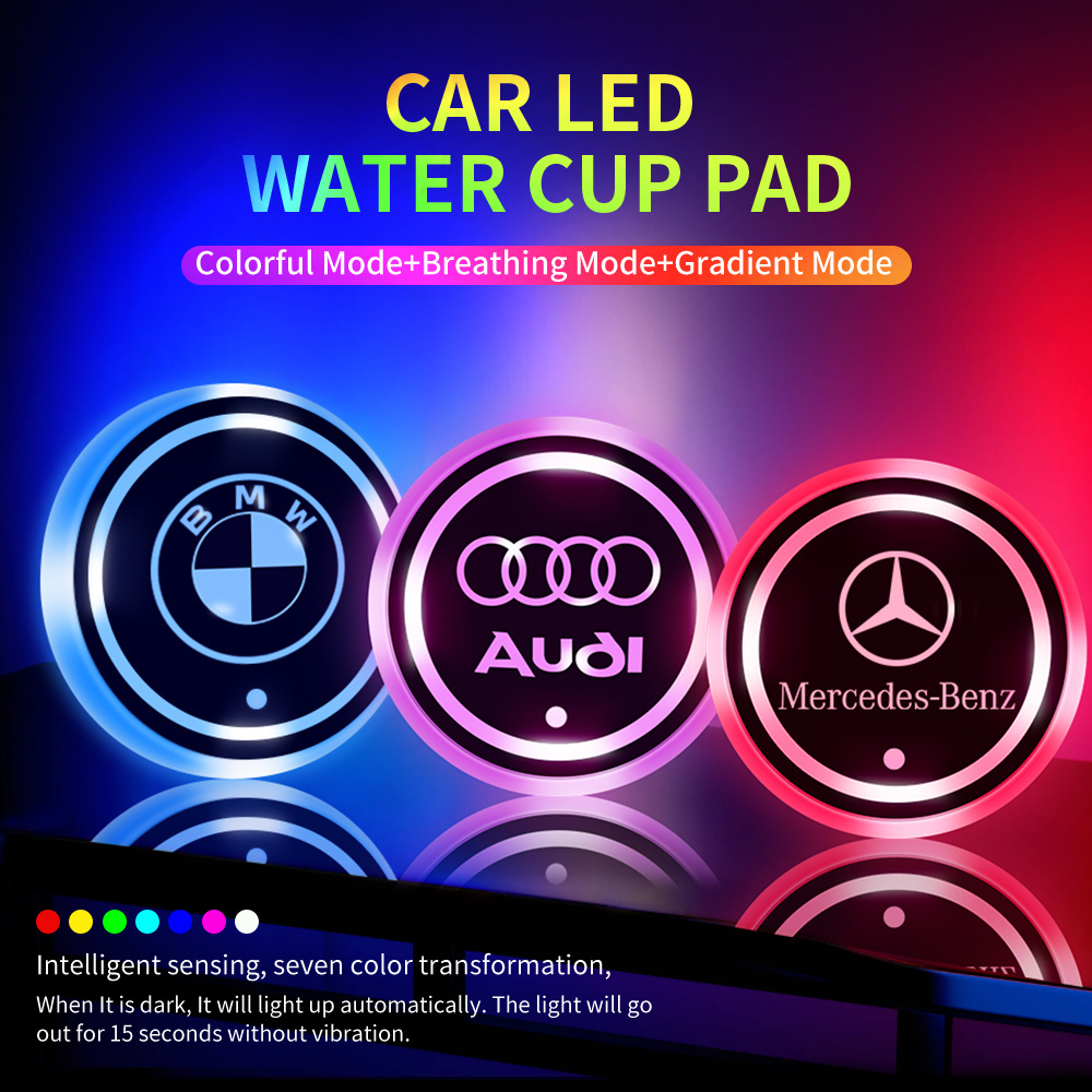 LED Cup Holder Lights LED Car RGB Luminescent Light Pad Cup Mat for Tesla & Other Cars Drink Coaster Interior Atmosphere Light