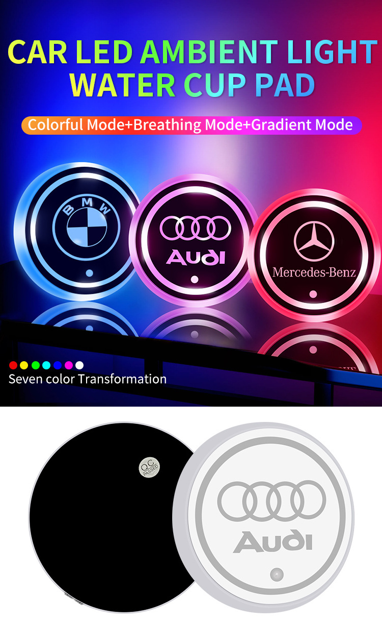 LED Cup Holder Lights LED Car RGB Luminescent Light Pad Cup Mat for Tesla & Other Cars Drink Coaster Interior Atmosphere Light