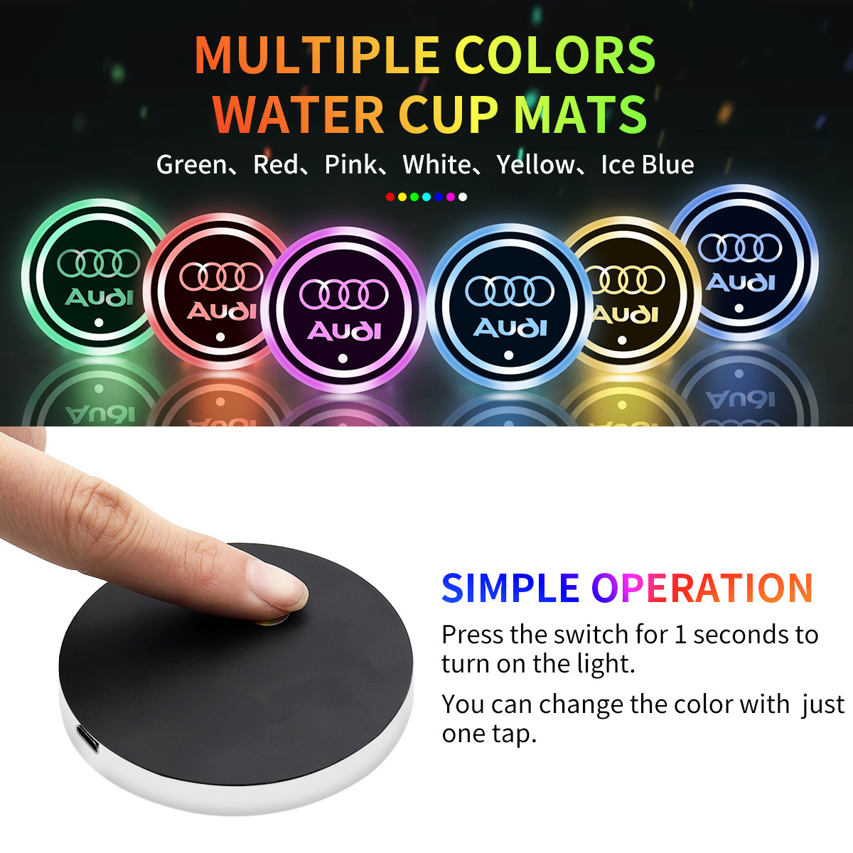 LED Cup Holder Lights LED Car RGB Luminescent Light Pad Cup Mat for Tesla & Other Cars Drink Coaster Interior Atmosphere Light