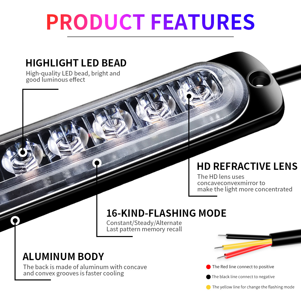 Super Bright LED Emergency Strobe Warning Caution Hazard Lights Bar with 16 Different Flashing for Cars Trucks Vehicle SUV