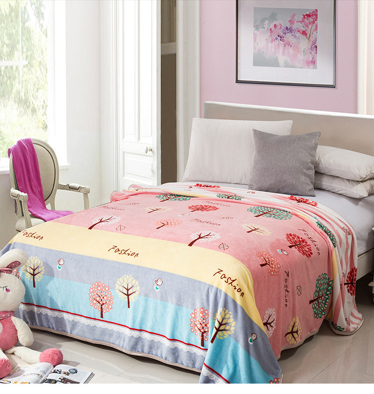 Wholesale popular polyester floral fleece double sided plush flannel fabric blanket