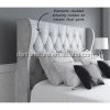 Safina Diamante Wing Headboard Back Silver Grey Velvet Double Ottoman Fabric Bed