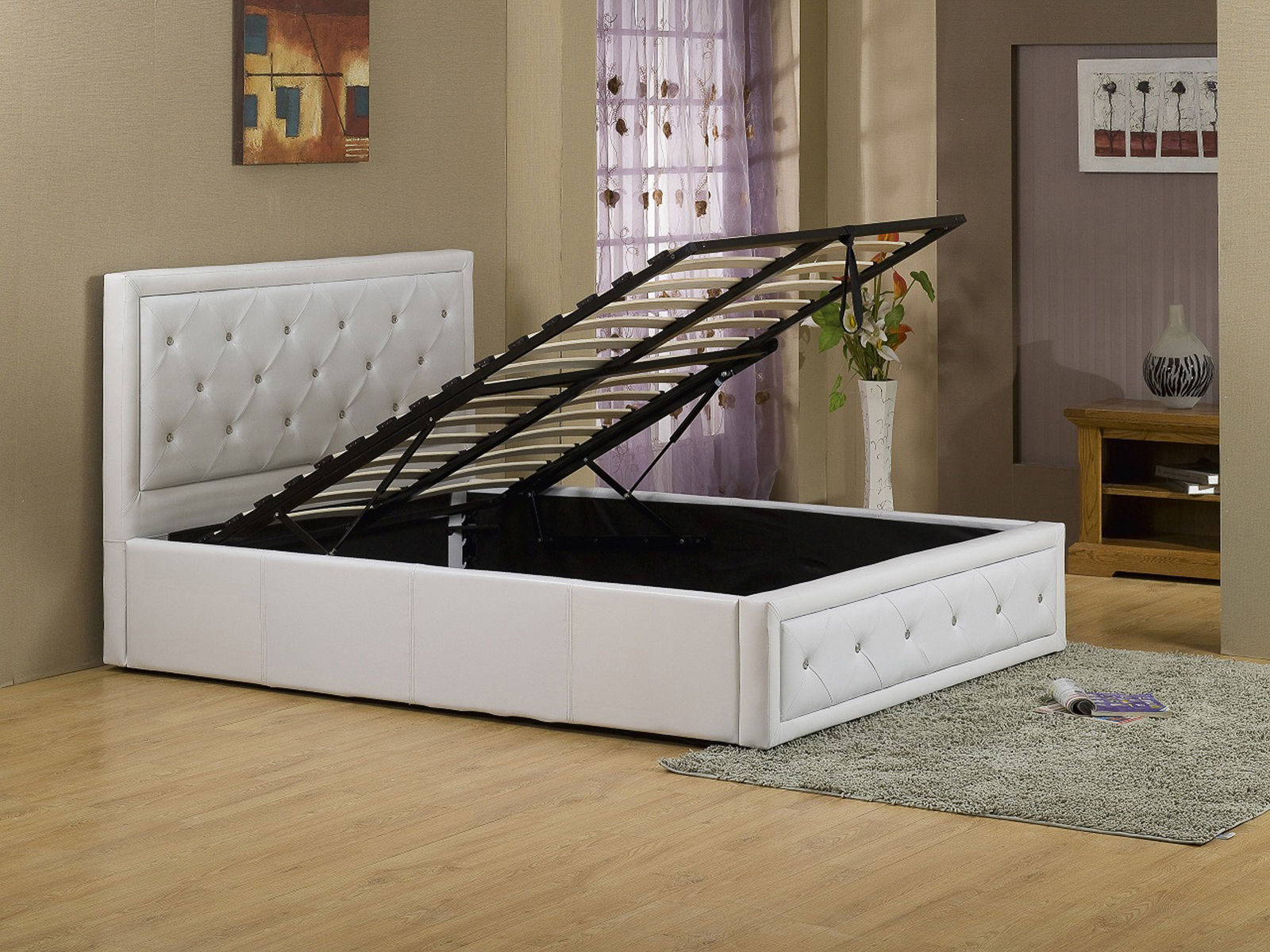 Luxury Italian Design Leather Grey Headboard King Size Queen Size Double Bed Frame Beds With Storage