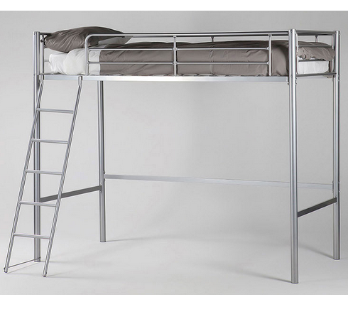 Full Size Metal Frame Loft Bed with Built-In Ladder Slat System Silver Finish