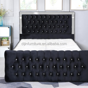 velvet headboard modern double bed frame with glass and mirror