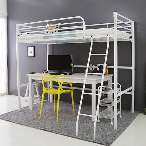 Full Size Metal Frame Loft Bed with Built-In Ladder Slat System Silver Finish