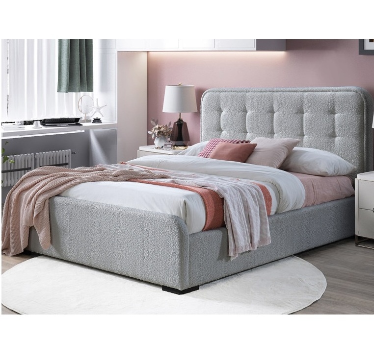 Italian Soft White Tufted Teddy Fabric Double Marshmallow Bed Frame King BedRoom Furniture