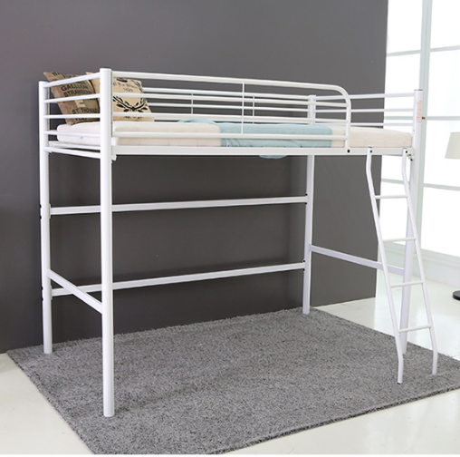 Full Size Metal Frame Loft Bed with Built-In Ladder Slat System Silver Finish