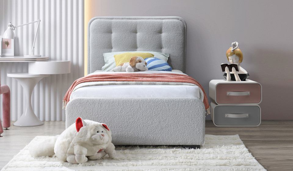 Italian Soft White Tufted Teddy Fabric Double Marshmallow Bed Frame King BedRoom Furniture