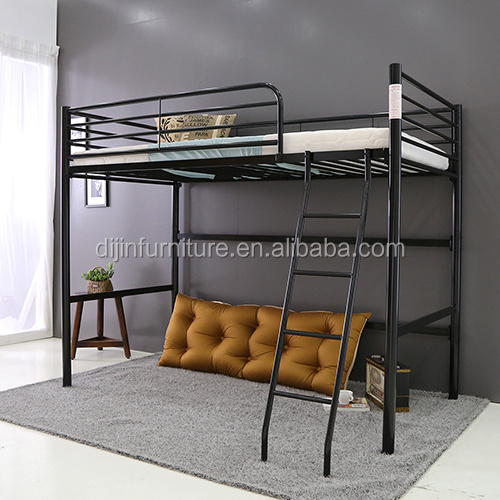 Full Size Metal Frame Loft Bed with Built-In Ladder Slat System Silver Finish