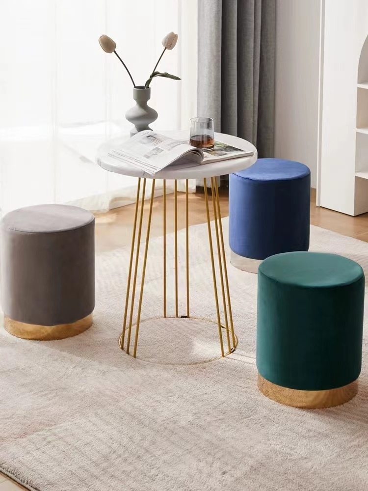 Modern Living Room Circle Chair Fabric Foot Stool Small Chair Stool Gold Metal Bedroom Leisure Chair