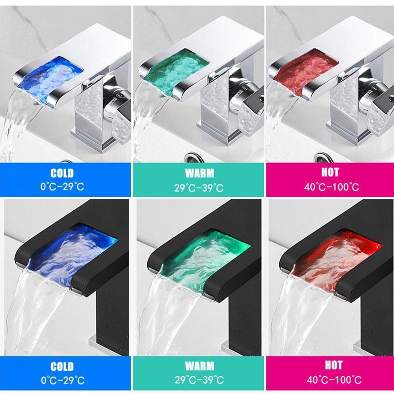 DIKALAN LED RGB color change Waterfall Bathroom Basin Faucet Bathroom Mixer Tap Sink Faucet Single Handle Toilet Mixer Tap