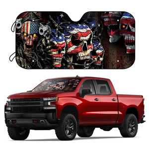 American Flag Skulls Fit Most Cars SUV Trucks Windshield Sunshade Foldable Sun Shade Can Blocks UV Rays Keep Your Vehicle Cool