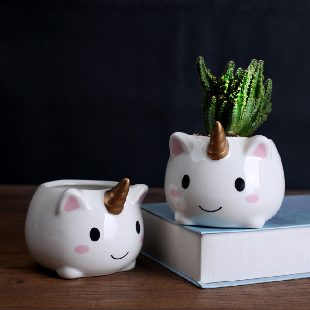 unicorn succulent pot Ceramic Flower Pot Cute Cartoon animal Flowerpot Plant Container Green Planters Small Bonsai Pots