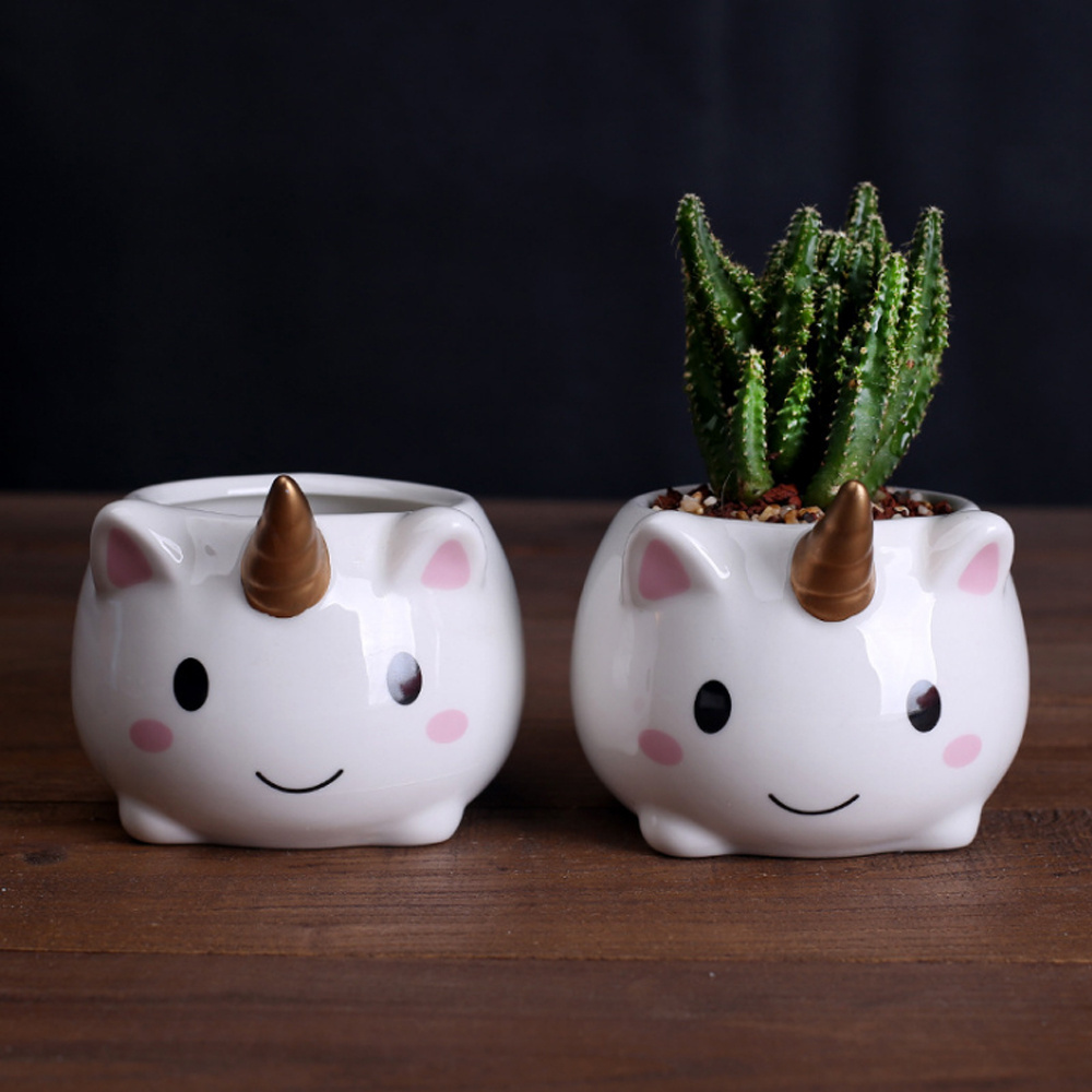 unicorn succulent pot Ceramic Flower Pot Cute Cartoon animal Flowerpot Plant Container Green Planters Small Bonsai Pots