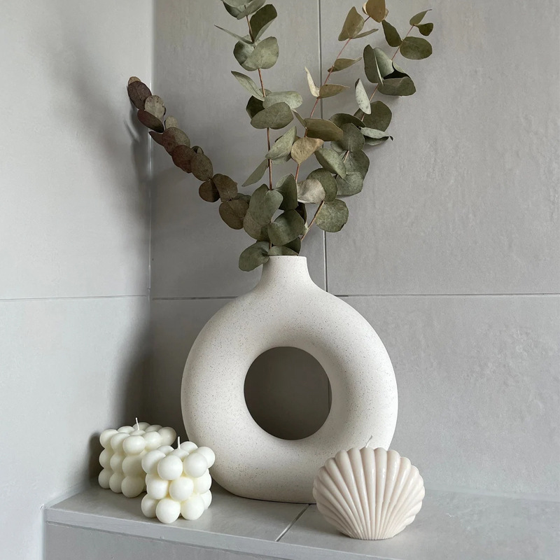 Ceramic Circle  Vase Dried Flower Arrangement Home Decoration Accessories Desktop Living Room Corrugated Modern Flower Vase