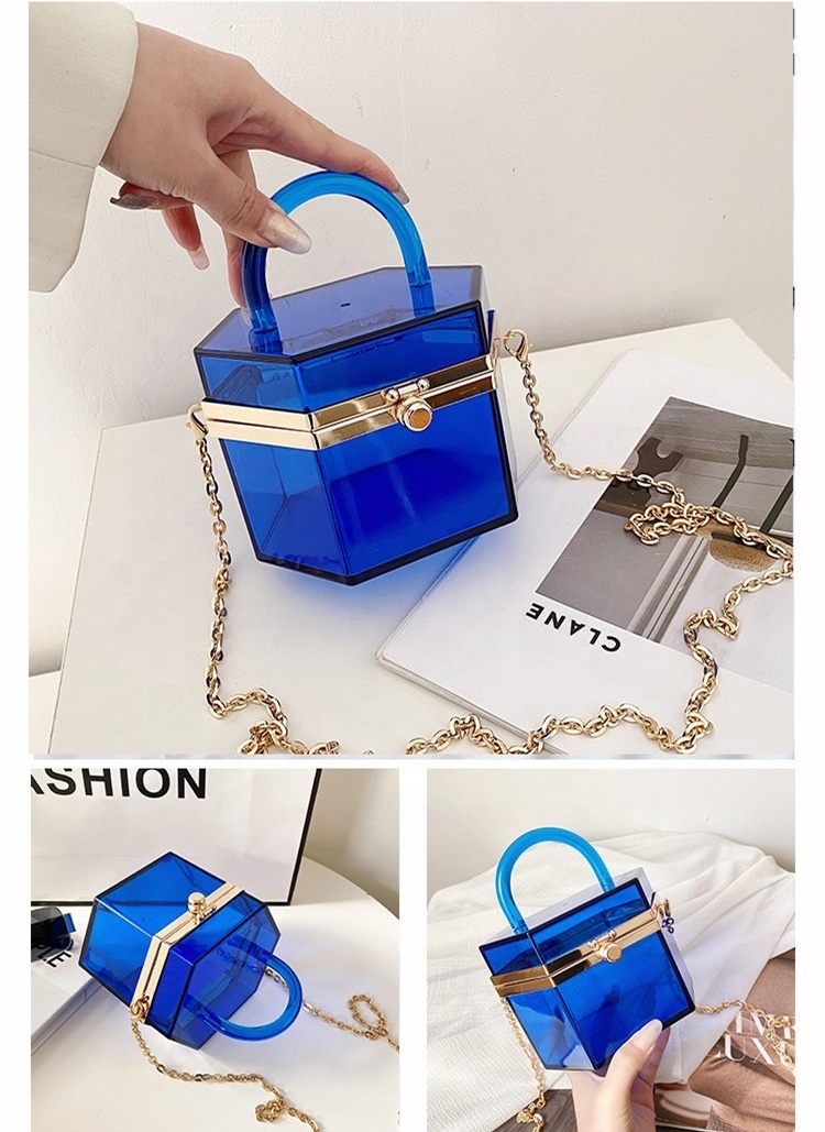 Wholesale Fashion Acrylic Transparent Box Bags chain shoulder handbags for women luxury clear purses 2021