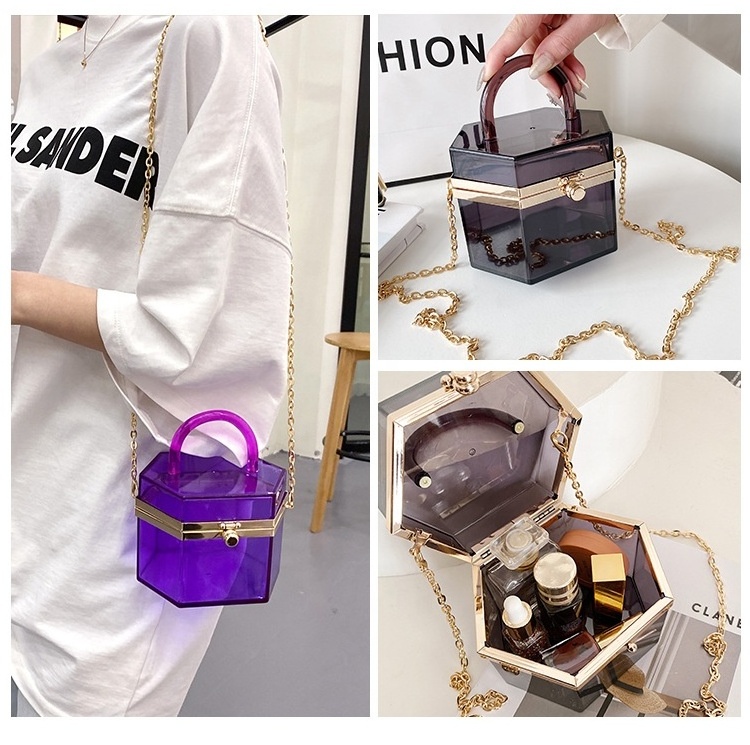 Wholesale Fashion Acrylic Transparent Box Bags chain shoulder handbags for women luxury clear purses 2021