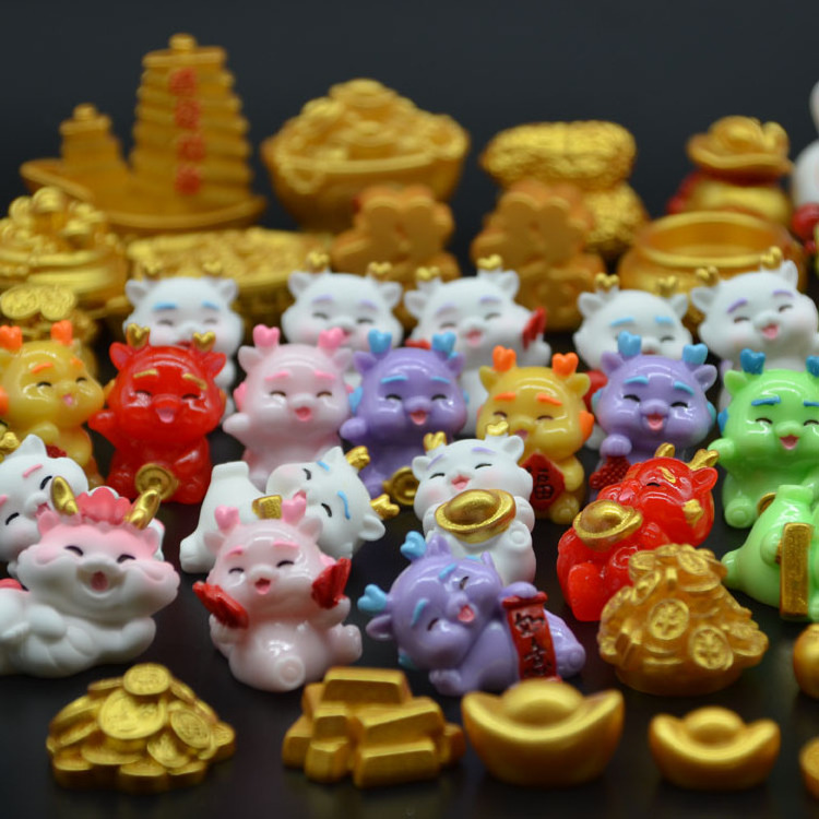 miniature real cute cartoon baby golden resin zodiac dragon figurines chinese new year feng shui decor 2024 figure kids toys