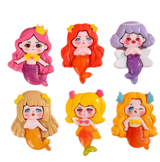 miniature kawaii mermaid flatback resin cabochon princess mini cartoon slime charm for jewelry Phone case refrigerator sticker