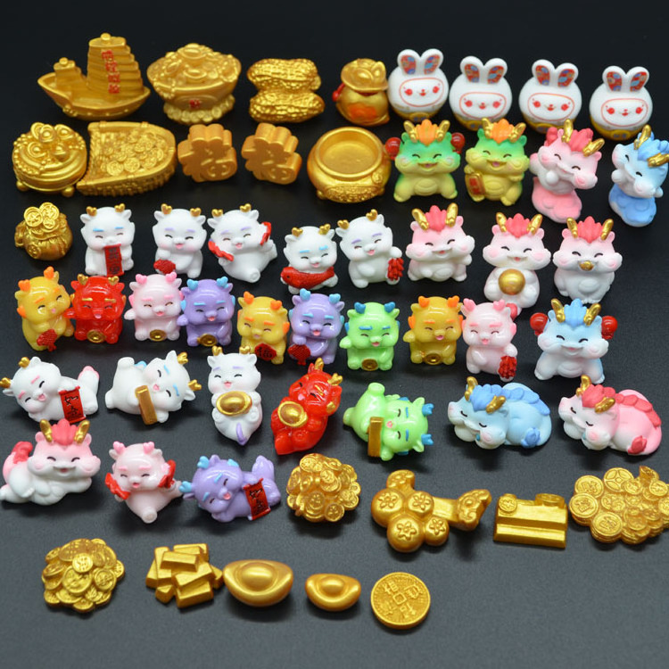 miniature real cute cartoon baby golden resin zodiac dragon figurines chinese new year feng shui decor 2024 figure kids toys