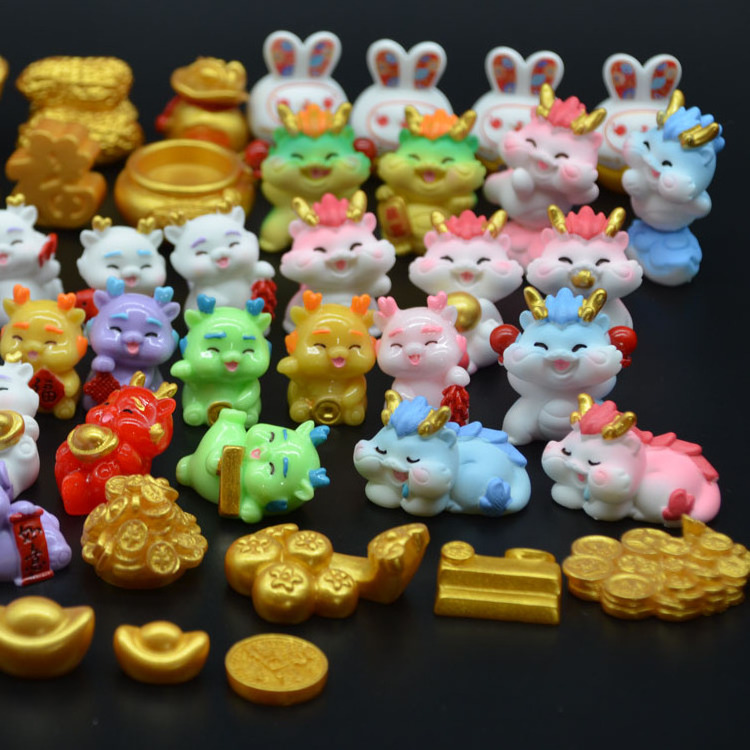 miniature real cute cartoon baby golden resin zodiac dragon figurines chinese new year feng shui decor 2024 figure kids toys