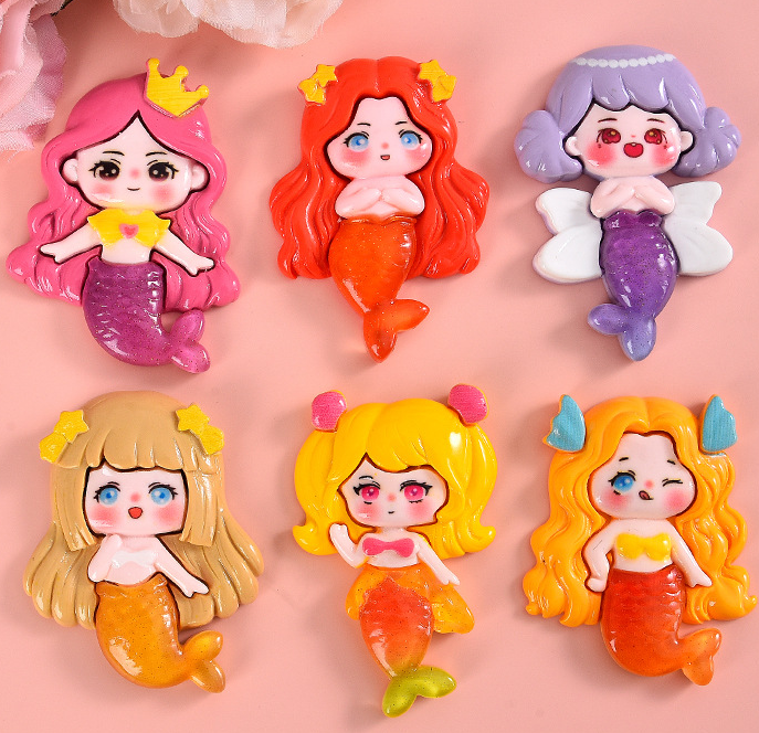 miniature kawaii mermaid flatback resin cabochon princess mini cartoon slime charm for jewelry Phone case refrigerator sticker