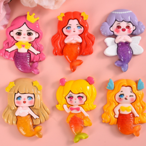 miniature kawaii mermaid flatback resin cabochon princess mini cartoon slime charm for jewelry Phone case refrigerator sticker