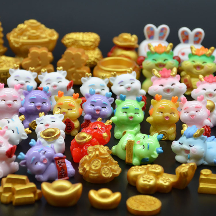 miniature real cute cartoon baby golden resin zodiac dragon figurines chinese new year feng shui decor 2024 figure kids toys